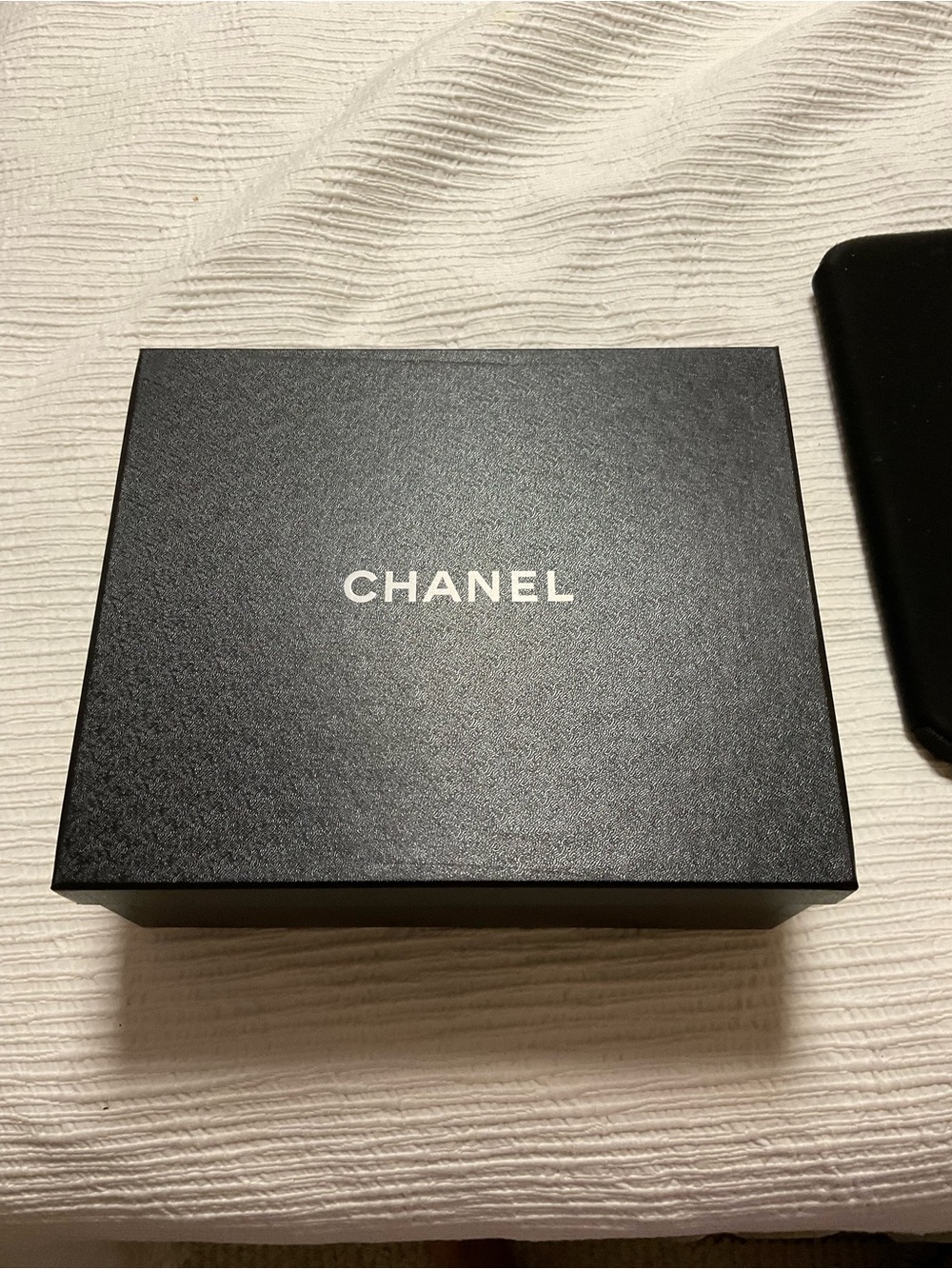 CHANEL Black Logo Gift Box with White Lettering